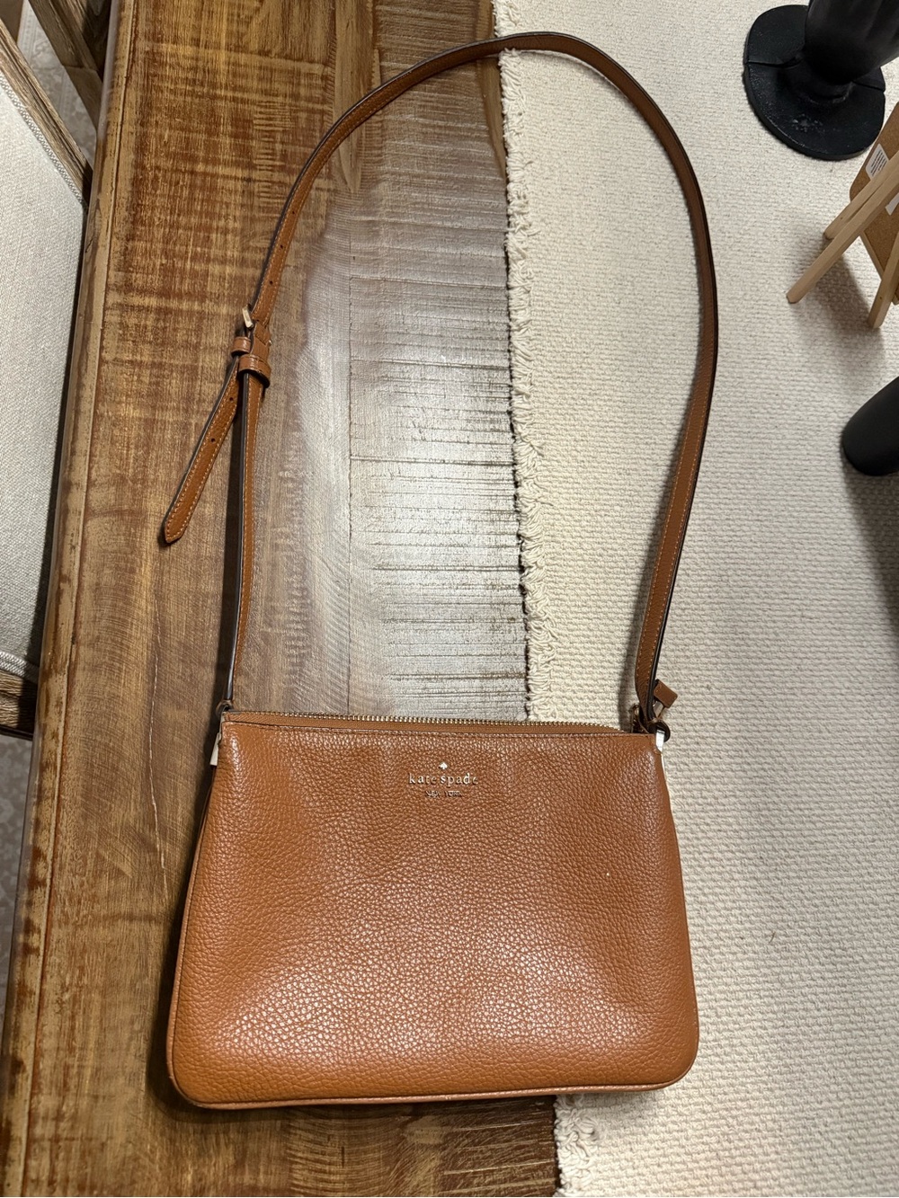 kate spade Pebbled Leather Crossbody Bag in Cognac Brown